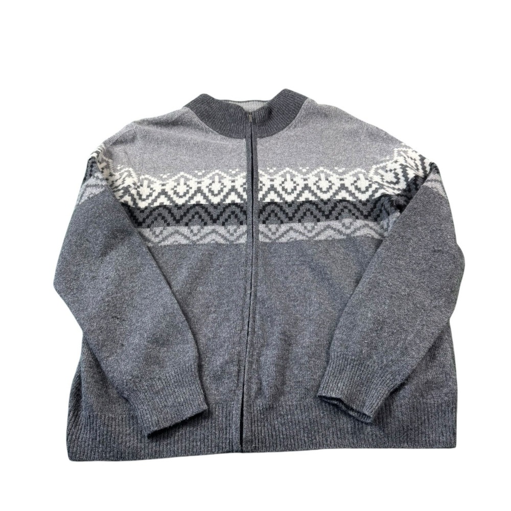 Brooks Brothers Gray White Merino Wool Nordic Full Zip Sweater Size XL Italian